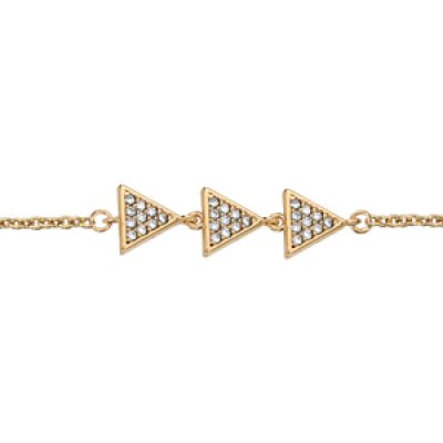 Bracelet en plaqué or chaîne avec 3 triangles pavés d'oxydes blancs sertis - longueur 16cm + 2cm de rallonge