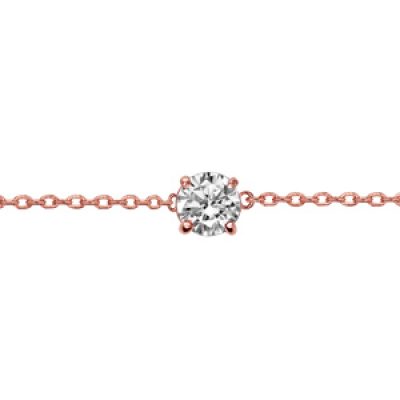 Bracelet en plaqué or rose chaîne avec au milieu 1 oxyde blanc de 5mm serti 4 griffes - longueur 18cm réglable 16cm