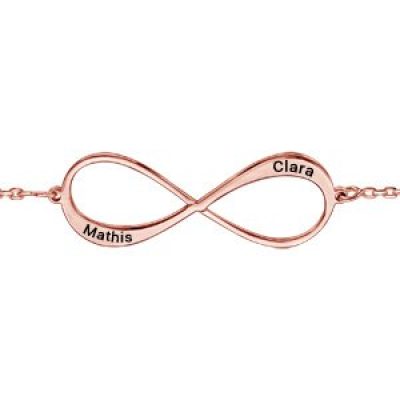 Bracelet en plaqué or rose chaîne avec infini à graver 1 ou 2 prénoms - longueur 16cm + 3cm de rallonge