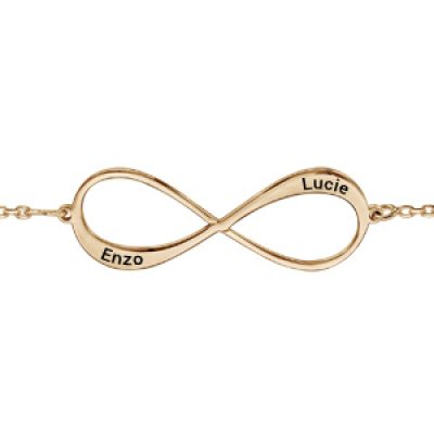 Bracelet en plaqué or chaîne symbole infini à graver 1 ou 2 prénoms - longueur 16cm + 3cm de rallonge