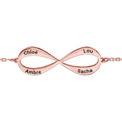 Bracelet en plaqué or rose chaîne avec infini à graver 3 ou 4 prénoms - longueur 16cm + 3cm de rallonge
