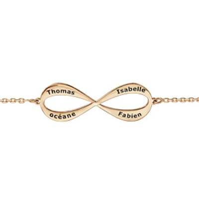 Bracelet en plaqué or chaîne symbole infini à graver 3 ou 4 prénoms - longueur 16cm + 3cm de rallonge