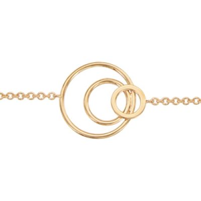 Bracelet en plaqué or chaîne avec 3 anneaux de taille différente au milieu - longueur 16cm + 3cm de rallonge