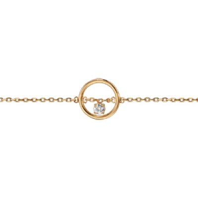 Bracelet en plaqué or chaîne avec cercle 1 oxyde blanc serti suspendu 16cm + 2cm