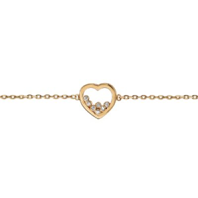 Bracelet en plaqué or chaîne avec coeur évidé et 7 oxydes blancs sertis 16cm + 2cm