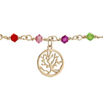 Bracelet plaqué or pierres multicolores pampille arbre de vie - longueur 16+3cm
