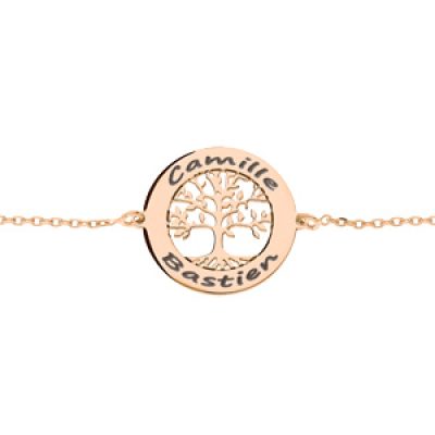 Bracelet en plaqué or rose chaîne avec pastille à graver petit arbre de vie 20mm 15