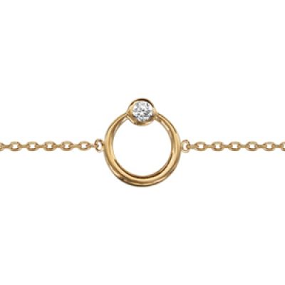 Bracelet en plaqué or chaîne avec cercle 1 oxyde blanc serti clos sur le haut 16cm + 2cm