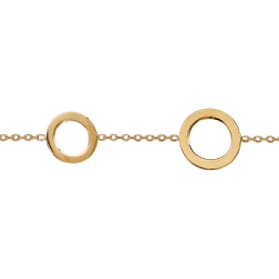 Bracelet en plaqué or chaîne 3 cercles plats 16cm + 2cm