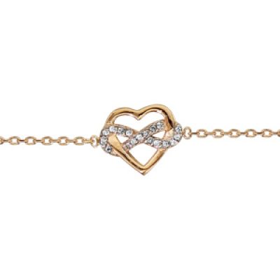 Bracelet en plaqué or chaîne avec coeur mêlé avec symbole infini oxydes blancs sertis 16cm + 2cm
