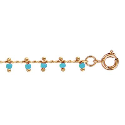 Bracelet en plaqué or pampilles boules turquoises 16cm + 2cm