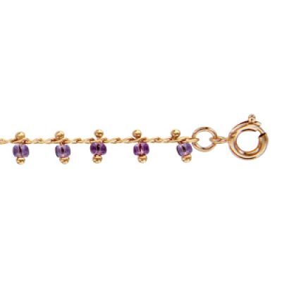 Bracelet en plaqué or pampilles boules violettes 16cm + 2cm