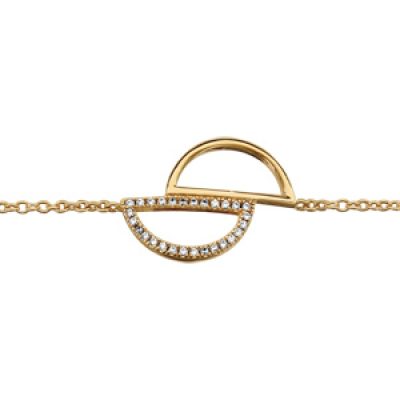 Bracelet en plaqué or chaîne avec 2 demi cercles évidés oxydes blancs sertis 16cm + 2cm