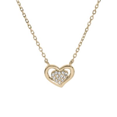 Collier en plaqué or chaîne avec pendentif coeur oxydes blancs sertis 40+3cm