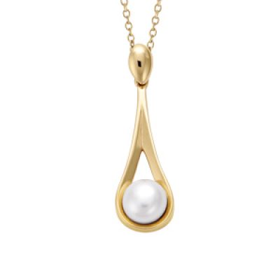 Collier en plaqué or chaîne avec pendentif goutte avec perle blanche d'eau douce - longueur 40+4cm