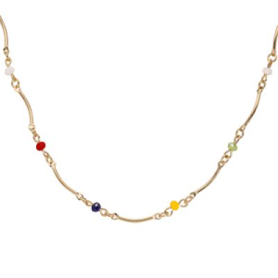 Collier en plaqué or vagues et perles multi couleurs 40+5cm