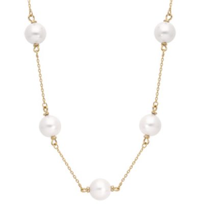 Collier en plaqué or avec grosses perles blanches de synthése 40+5cm