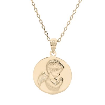 Collier en plaqué or chaîne avec pendentif médaille Angelot en relief 40+5cm