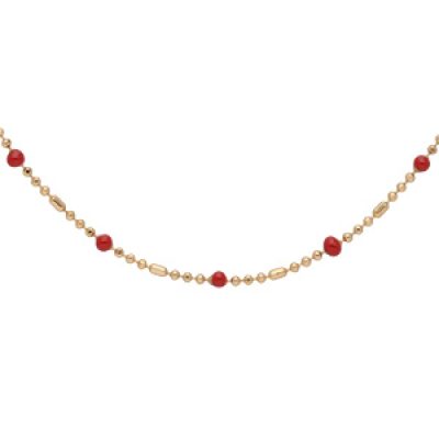 Collier en plaqué or boules et perles rouges 38+5cm