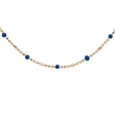 Collier en plaqué or boules et perles bleues nuit 40+5cm