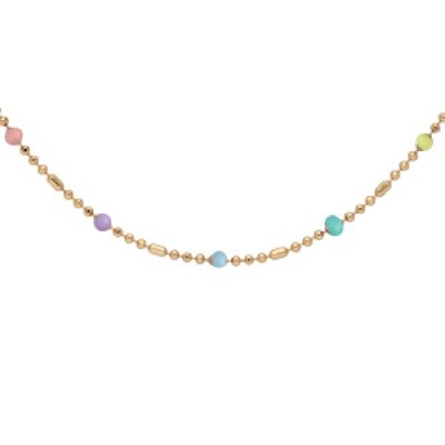 Collier en plaqué or boules et perles multi couleurs 40+5cm