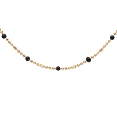 Collier en plaqué or boules et perles noires 40+5cm