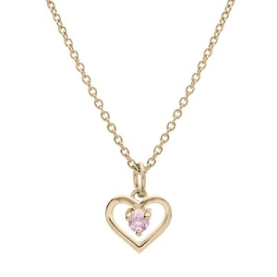 Collier en plaqué or chaîne avec pendentif coeur et oxyde rose 35+5cm