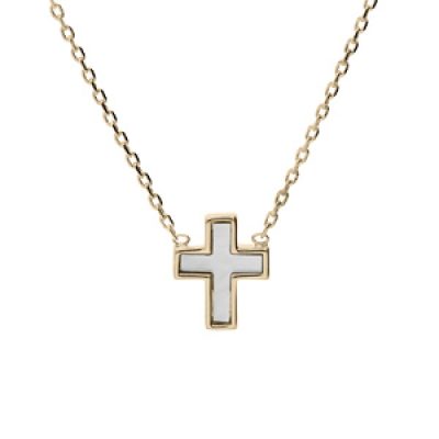 Collier en plaqué or chaîne avec pendentif croix Nacre blanche 38+4cm