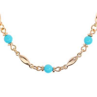 Collier en plaqué or chaîne fantaisie avec perles bleu 37+5cm