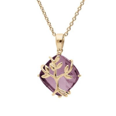 Collier en plaqué or chaîne avec pendentif oxyde violet motif arbre de vie 42+3cm
