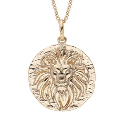 Collier en plaqué or chaîne avec pendentif rond motif Lion finition antique 40+4cm