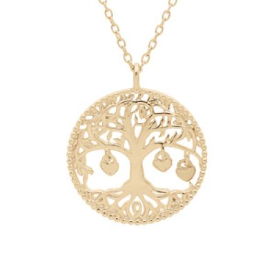 Collier en plaqué or chaîne avec pendentif arbre de vie et pampilles 3 coeurs doré (couple famille) 44cm réglable 42 et 40