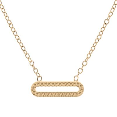 Collier en plaqué or chaîne avec pendentif rectangulaire contour perlé 38