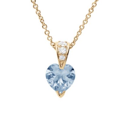 Collier en plaqué or chaîne avec pendentif coeur oxyde bleu ciel et blancs 42+3cm