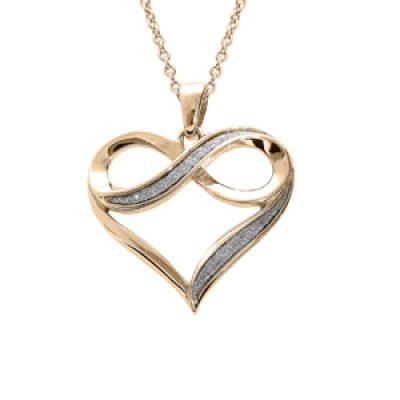 Collier en plaqué or chaîne avec pendentif coeur drapé avec infini glitter blanc 42+3cm