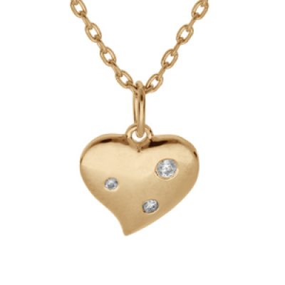 Collier en plaqué or chaîne avec pendentif coeur et 3 oxydes blancs sertis 42+3cm