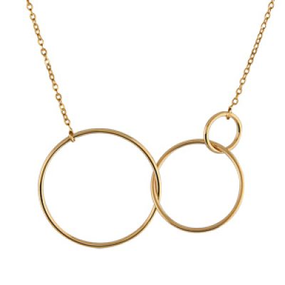 Collier en plaqué or chaîne avec pendentif 3 cercles de taille dégradée - longueur 40cm + 5cm de rallonge