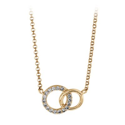 Collier en plaqué or chaîne avec pendentif 2 anneaux de taille différente emmaillés