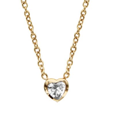 Collier en plaqué or chaîne avec pendentif coeur en oxyde blanc serti clos - longueur 37cm + 4cm de rallonge