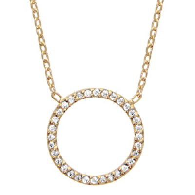 Collier en plaqué or chaîne avec pendentif anneau orné d'oxydes blancs - longueur 36cm + 5cm de rallonge