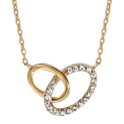 Collier en plaqué or chaîne avec pendentif 2 anneaux ovales de taille différente emmaillés