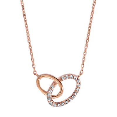 Collier en plaqué or rose chaîne avec pendentif 2 anneaux ovales de taille différente emmaillés