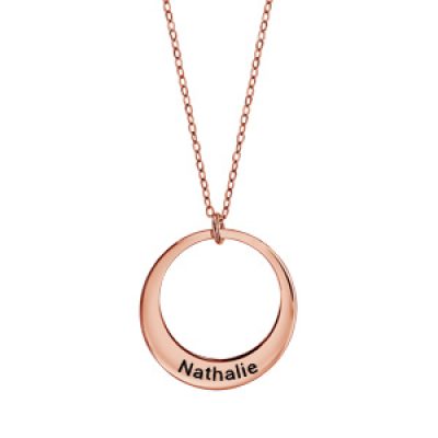 Collier en plaqué or rose chaîne avec pendentif 1 anneau prénom à graver - longueur 40cm + 5cm de rallonge