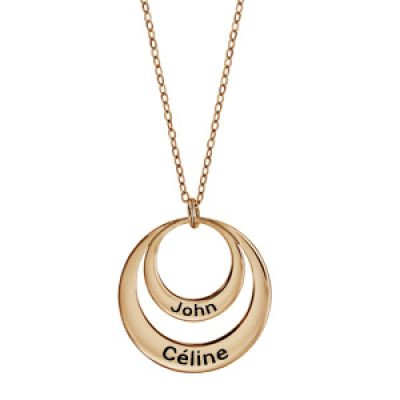 Collier en plaqué or chaîne avec pendentif 2 anneaux prénom à graver - longueur 40cm + 5cm de rallonge