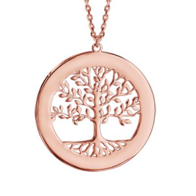 Collier en plaqué or rose chaîne avec pendentif arbre de vie prénom à graver 40+5cm