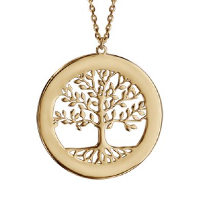 Collier en plaqué or chaîne avec pendentif arbre de vie prénoms à graver 40+5cm
