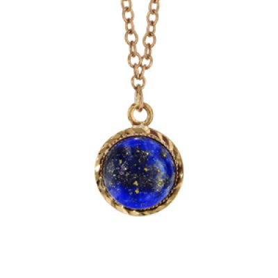 Collier en plaqué or chaîne avec pendentif Lapis Lazuli véritable 40+5cm