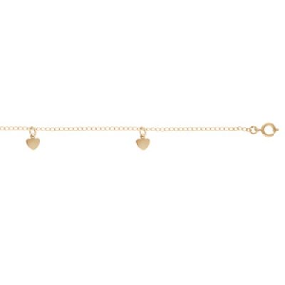 Chaîne de cheville en plaqué or chaîne avec 4 pampille coeur 23+2cm