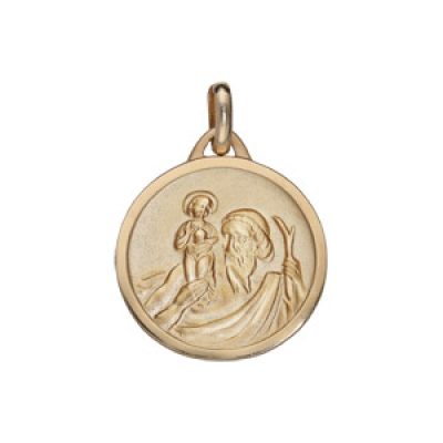 Pendentif médaille en plaqué or de Saint-Christophe en relief et bord brillant