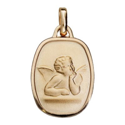 Pendentif médaille en plaqué or rectangle arrondi avec ange en relief